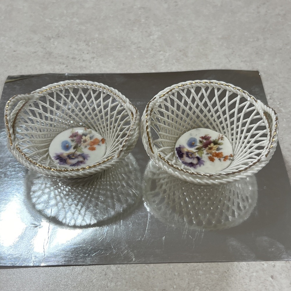 Vintage Dresden‎ Germany Porcelain Floral Baskets Miniatures Painted Collectable